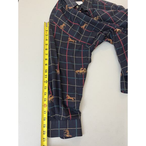 Vtg Equestrian Horses Window Pane Plaid Old Money Luxe Preppy Shirt M Academia - Picture 10 of 11